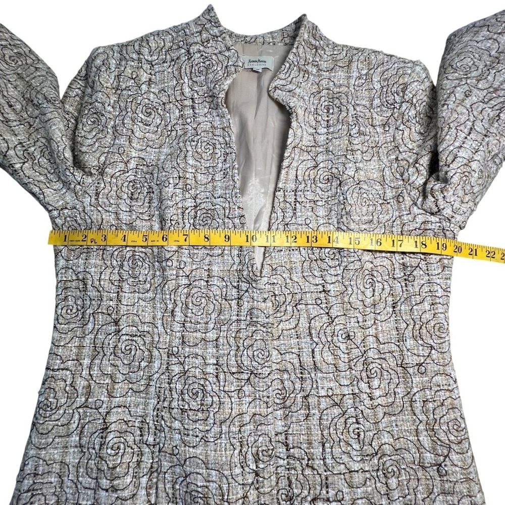 Vintage Neiman Marcus Exclusive Floral Tweed Duster Coat Gold Brown Silk Mix 10 - Picture 14 of 15